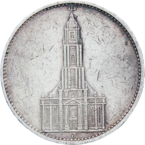 1935-G Germany 5 Mark Silver Coin Potsdam Church