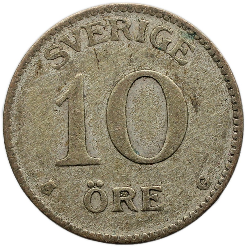 1935 G 10 Öre Sweden Coin Gustaf V Silver