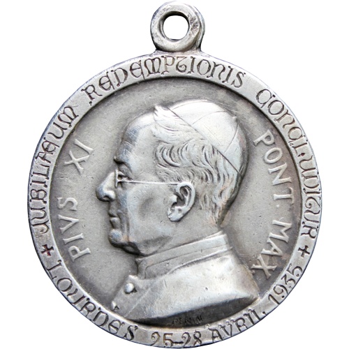 1935 Vintage France Pope Pius XI Silver Medal Signed Penin