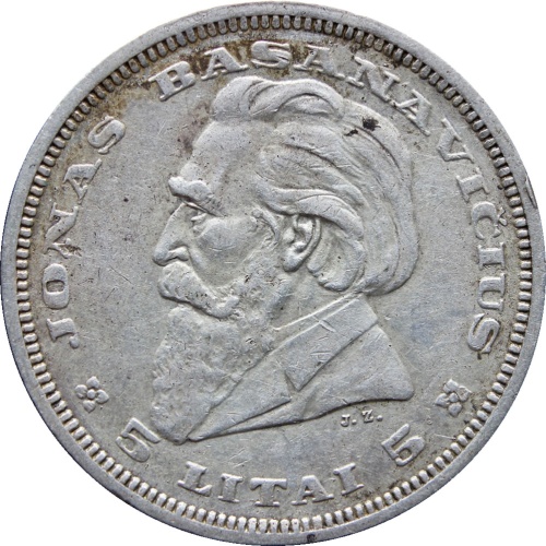 1936 Lithuania 5 Litai Silver Coin Jonas Basanavičius
