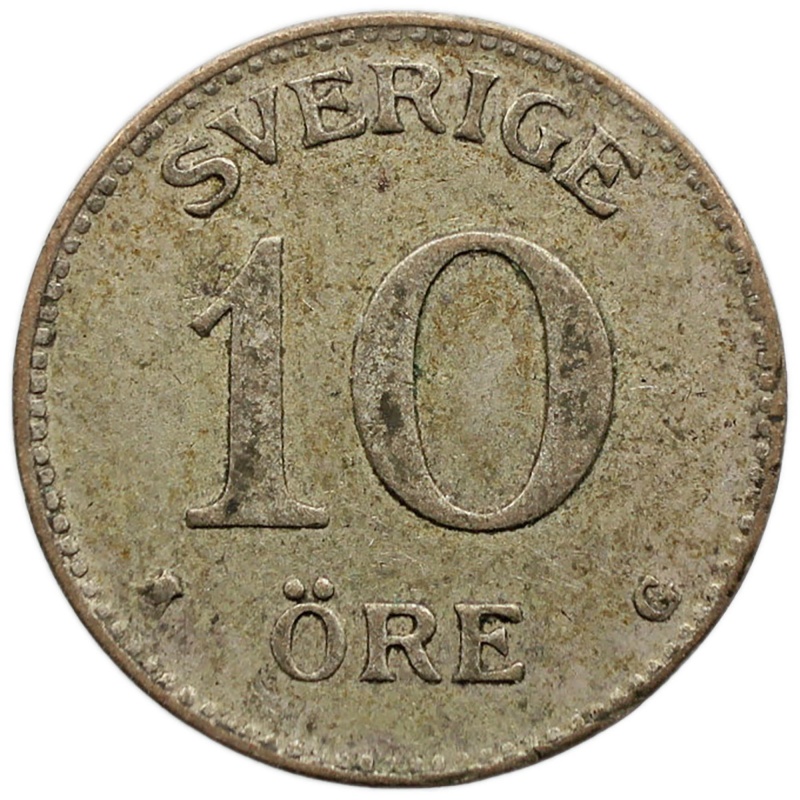 1938 G 10 Öre Sweden Coin Gustaf V Silver