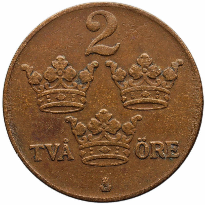 1939 2 Öre Sweden Coin Gustaf V