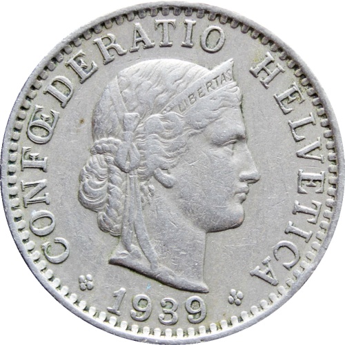 1939 Switzerland 20 Rappen Coin