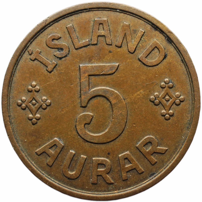 1940 5 Aurar Iceland Coin Christian X