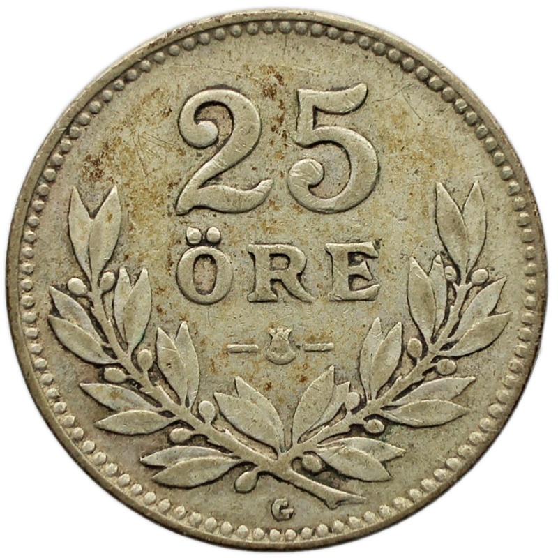 1940 G 25 Öre Sweden Coin Gustaf V Silver