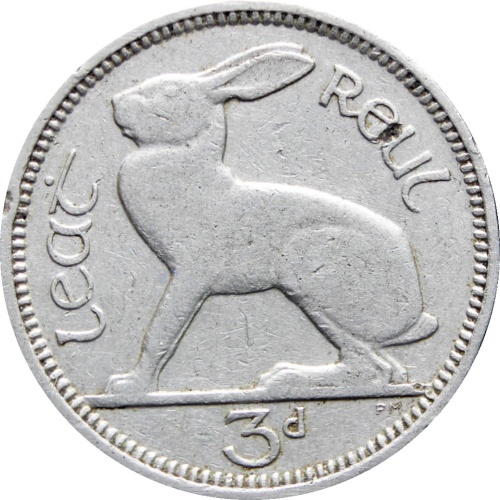 1940 Ireland 3 Pingin 1/2 Reul Coin