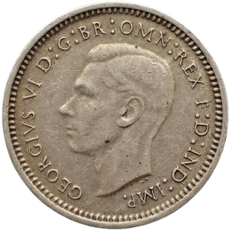 1943 3 Pence Australia Coin George VI Silver