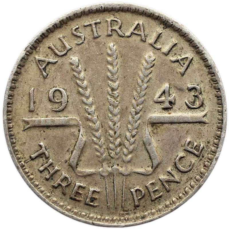 1943 3 Pence Australia Coin George VI Silver