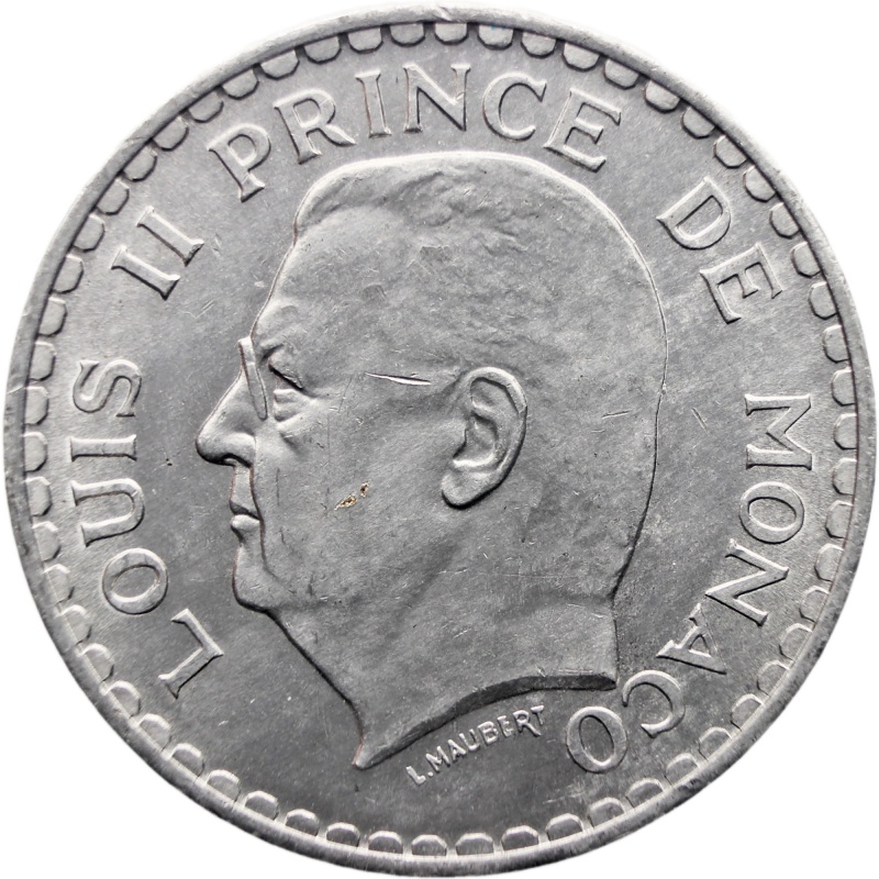 1945 5 Francs Monaco Coin Louis II