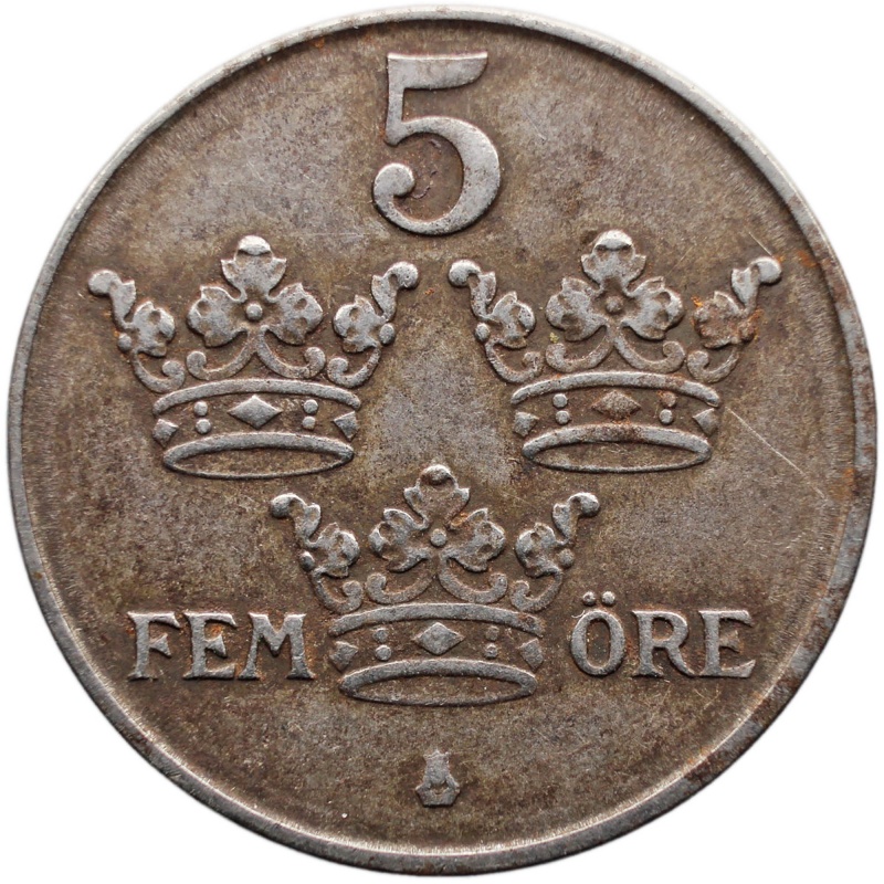 1945 5 Öre Sweden Coin Gustaf V Iron