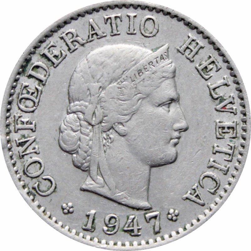 1947 Switzerland 5 Rappen Coin
