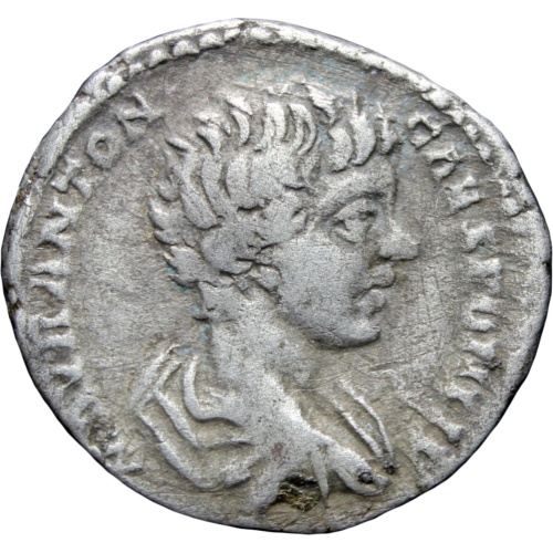 195-197 AD. Roman Empire Caracalla Silver Denarius Coin