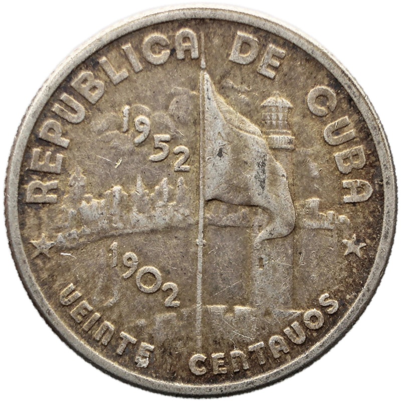 1952 20 Centavos Coin Silver 50th. Anniversary of the Republic