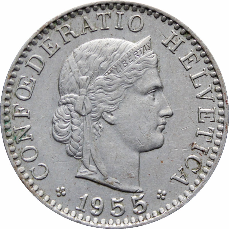 1955 Switzerland 20 Rappen Coin