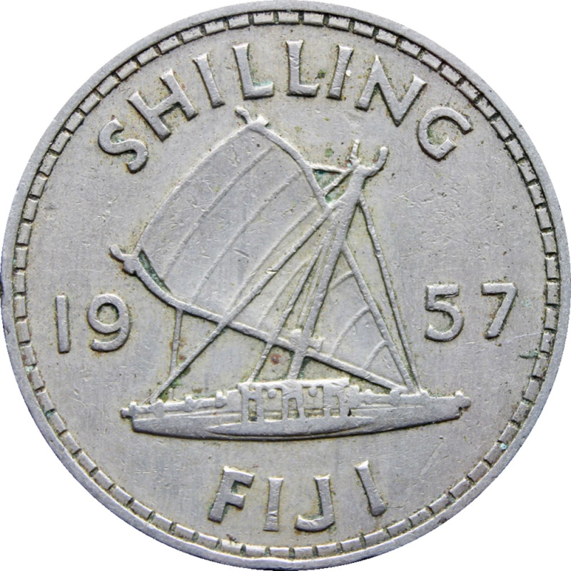 1957 Fiji Queen Elizabeth II One Shilling Coin 1st portrait