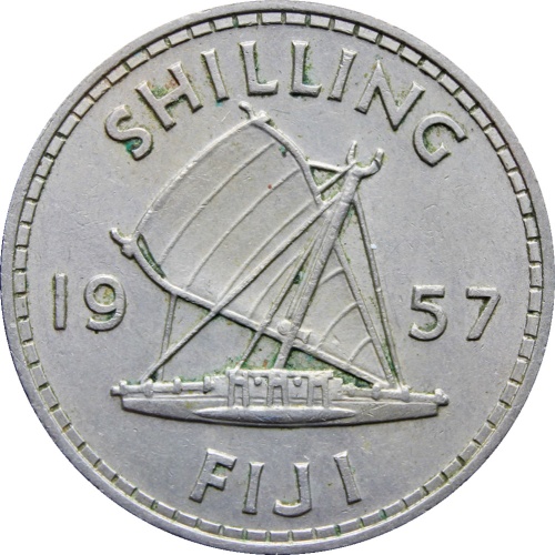 1957 Fiji Queen Elizabeth II One Shilling Coin 1st portrait