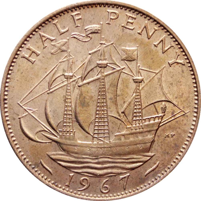 1967 Half Penny Elizabeth II Coin 1st portrait