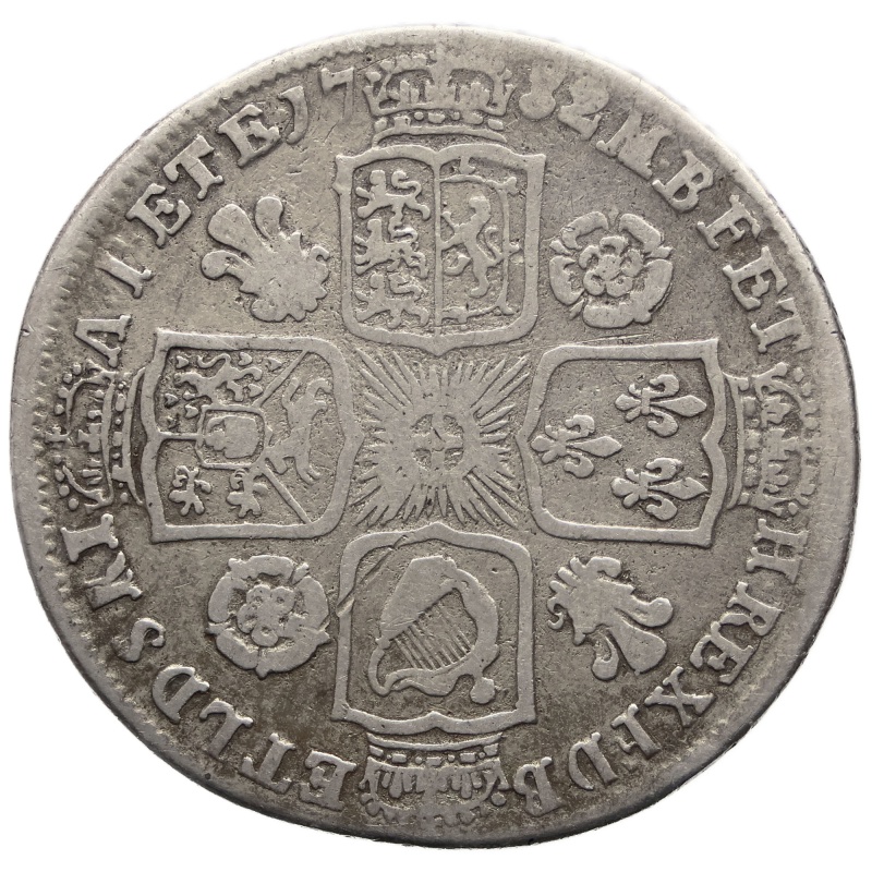 1732 Shilling George II Coin UK Silver Roses and plumes in angles