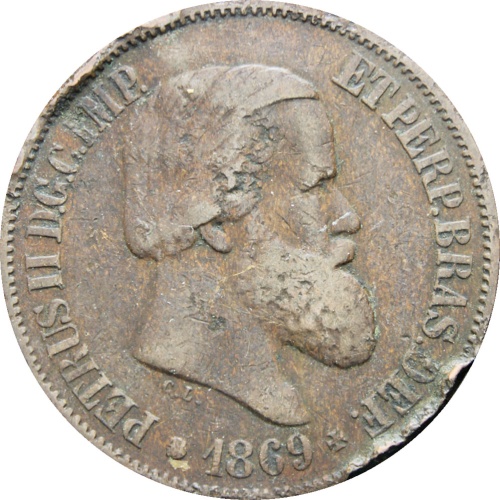 Brazil 1869 20 Reis Pedro II Coin