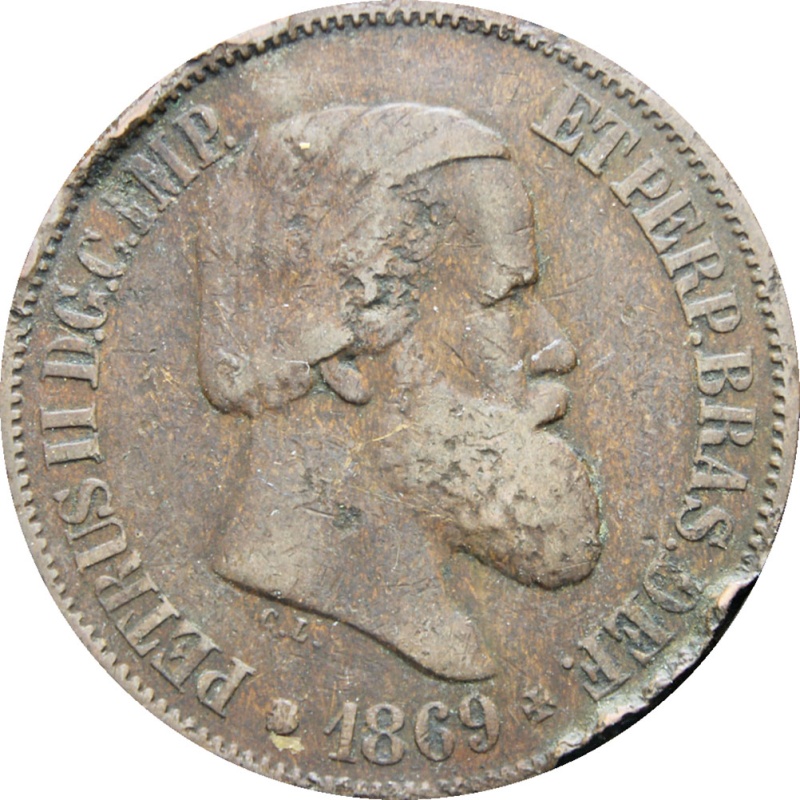 Brazil 1869 20 Reis Pedro II Coin