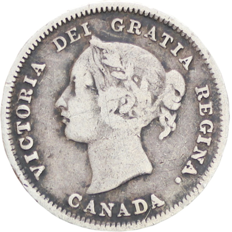 Canada Queen Victoria 1881 H Five Cents Silver Coin (21 leaves)
