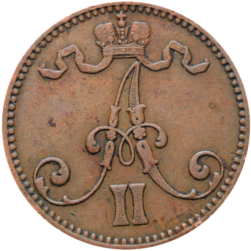 1865 5 Pennia Finland Coin Aleksandr II