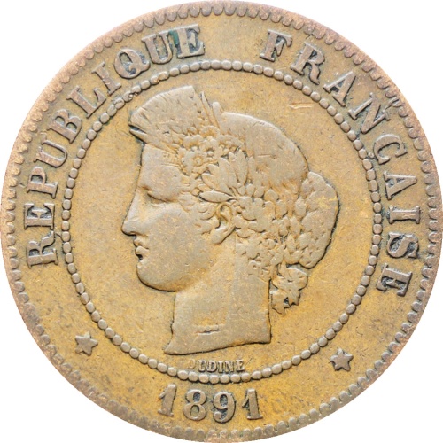 France 1891 5 Centimes Coin