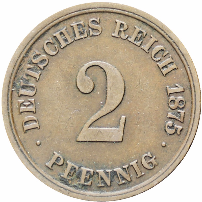 Germany 1875 2 Pfennig Wilhelm I Coin Type 1, Large Shield