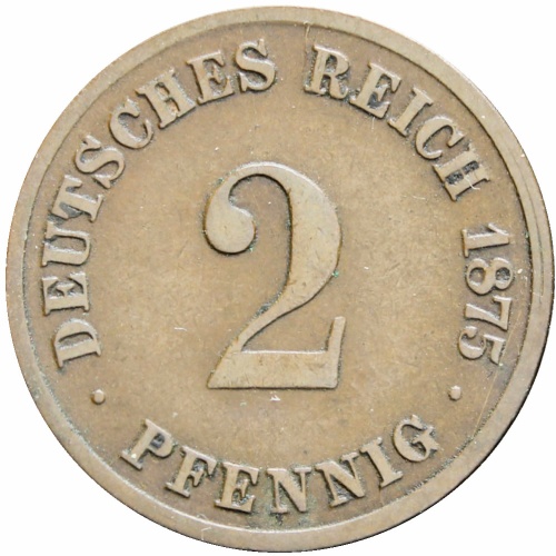 Germany 1875 2 Pfennig Wilhelm I Coin Type 1, Large Shield