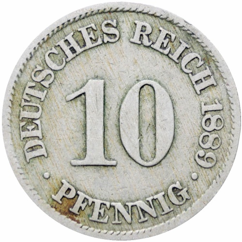 Germany 1889 A 10 Pfennig Wilhelm I Coin Type 1, Large Shield