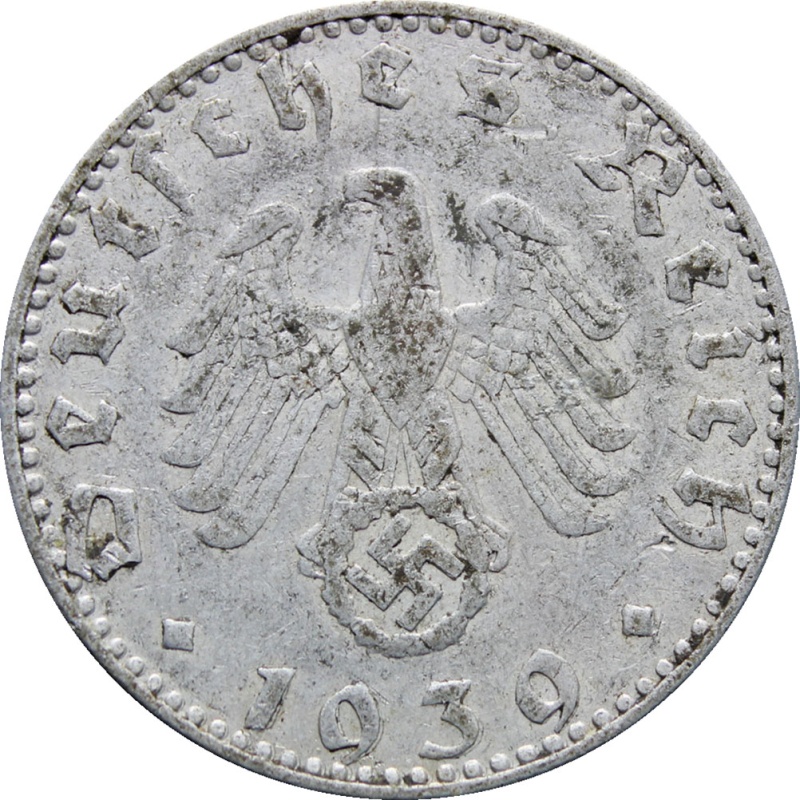 1939 J Germany 50 Reichspfennig Coin