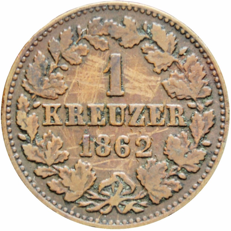 1862 One Kreuzer Germany states Nassau Coin