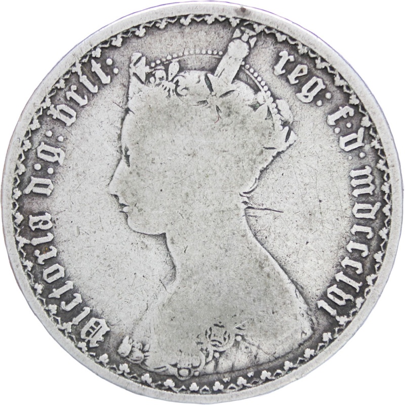 Great Britain Queen Victoria 1856 Two Shillings Florin Silver Coin ('Gothic' type)