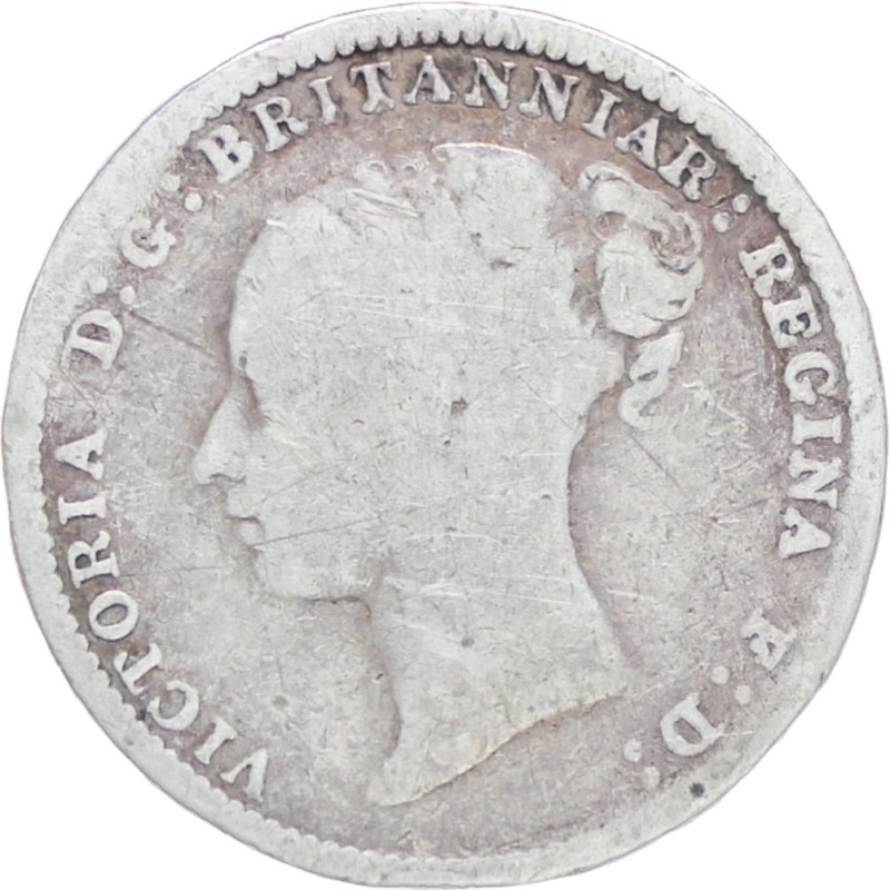 Great Britain Queen Victoria 1885 3 Pence Silver Coin (1st portrait)