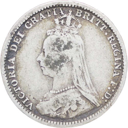 Great Britain Queen Victoria 1889 3 Pence Silver Coin (2nd portrait)