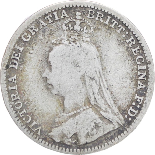 Great Britain Queen Victoria 1890 3 Pence Silver Coin (2nd portrait)