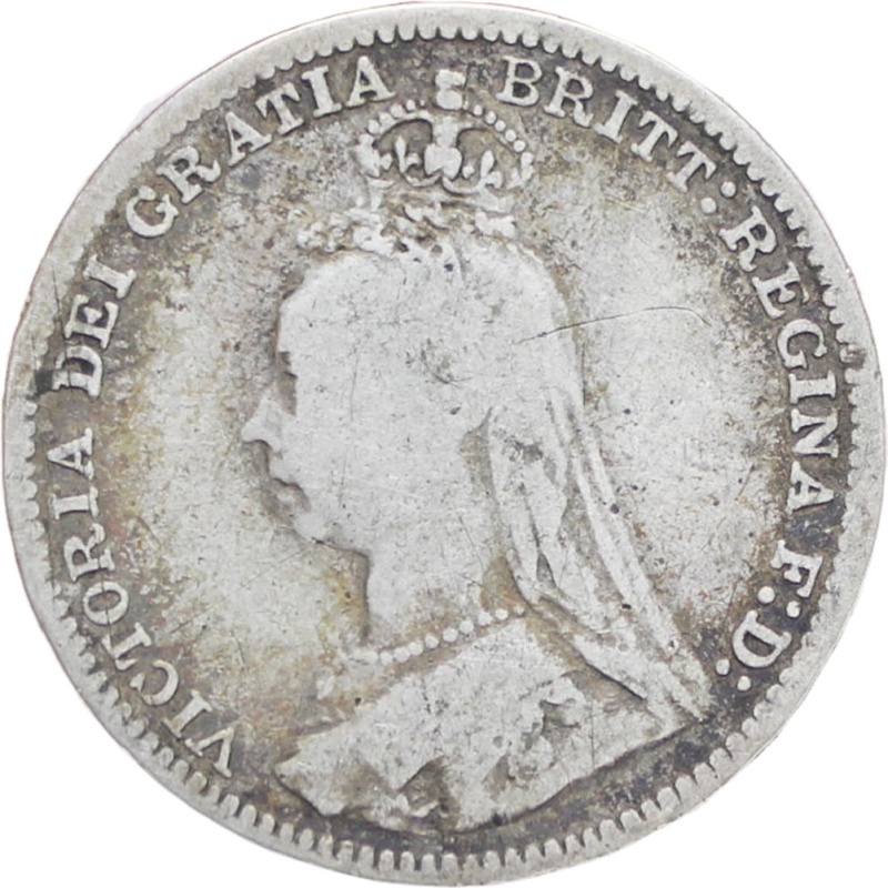 Great Britain Queen Victoria 1890 3 Pence Silver Coin (2nd portrait)