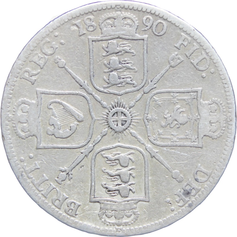 Great Britain Queen Victoria 1890 Two Shillings Florin Silver Coin (2nd portrait)