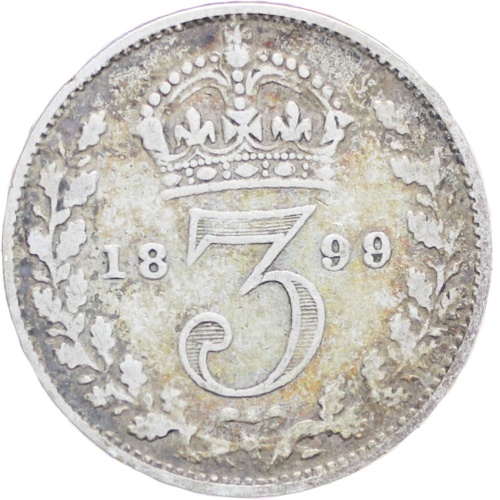Great Britain Queen Victoria 1899 3 Pence Silver Coin (3rd portrait)