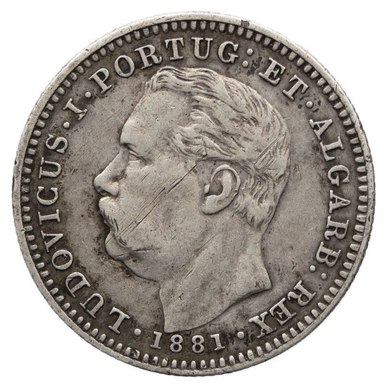 1881 Half Rupia India Portuguese Coin Luiz I Silver