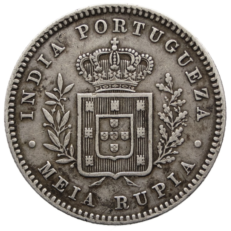 1881 Half Rupia India Portuguese Coin Luiz I Silver