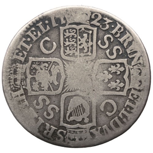 1723 Shilling George I Coin UK Silver SS and C in angles 1st bust