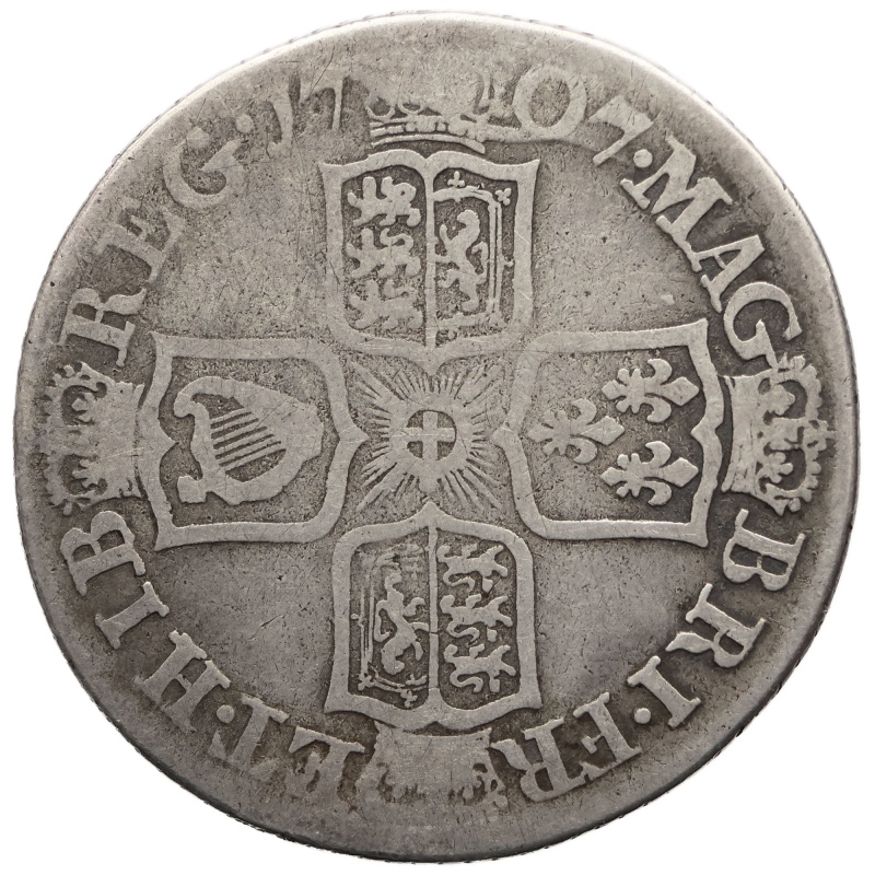 1707 Shilling Anne Coin Edinburgh Mint UK 2nd bust