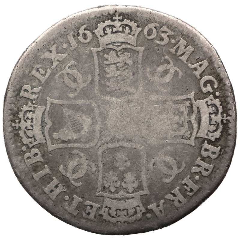 1663 Shilling Charles II Coin UK Silver 1st milled bust
