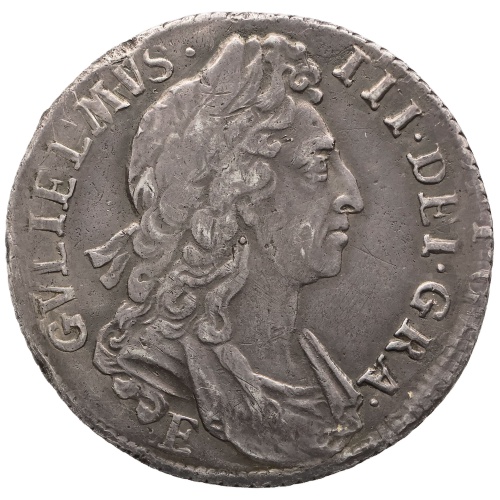 1696 E Shilling William III Coin UK Exeter Mint 1st bust