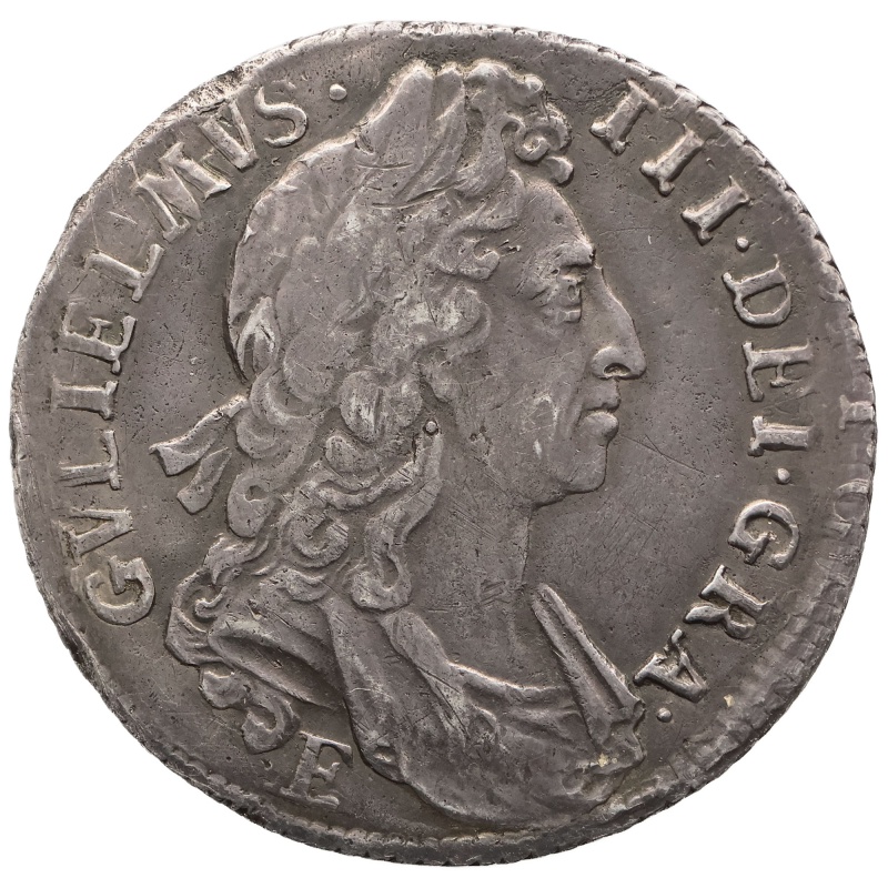 1696 E Shilling William III Coin UK Exeter Mint 1st bust
