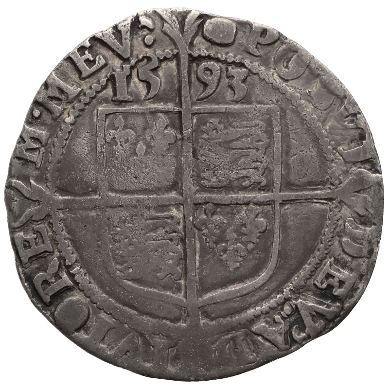 1593 6 Pence Elizabeth I Coin England Mintmark Tun 6th issue 3rd type