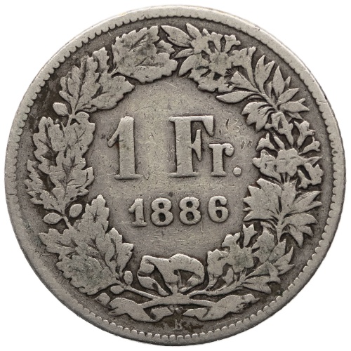 1886 One Franc Switzerland Coin Silver Helvetia