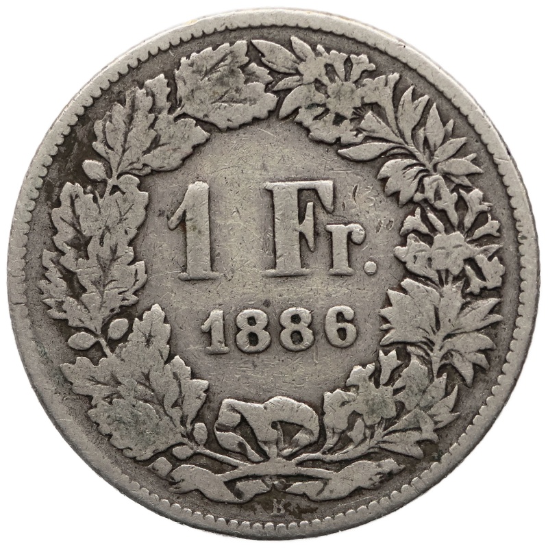 1886 One Franc Switzerland Coin Silver Helvetia