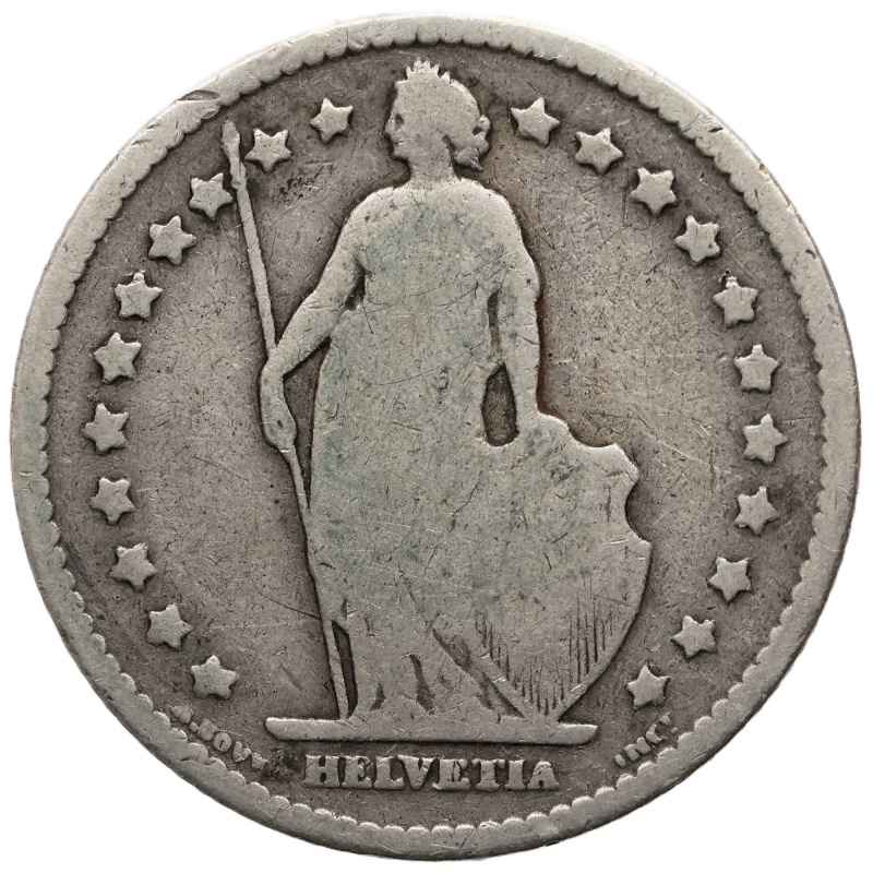 1886 One Franc Switzerland Coin Silver Helvetia